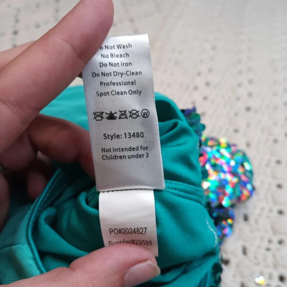 Weissman Dance Costume SC Teal Shimmer Fringe Leotard Recital Competition Sequin
